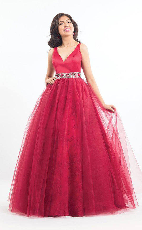 Rachel Allan  - 6189 Crystal Beaded Fitted Tulle Ballgown in Red