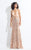 Rachel Allan  - 6190 Plunging Halter Sequined Jersey Gown in Pink and Gold