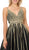 Poly USA - 8330 Gold Embellished Plunging V-neck A-line Dress