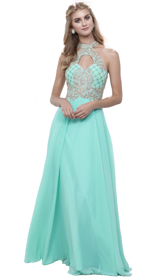 Embellished Halter Chiffon A-line Dress
