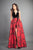 Rachel Allan - 8340 Plunging A-Line Evening Gown with Slit In Black and Red