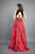 Rachel Allan - 8340 Plunging A-Line Evening Gown with Slit In Black and Red
