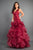 Rachel Allan - 8341 Deep V-neck Ruffled Organza Mermaid Gown in Red