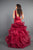 Rachel Allan - 8341 Deep V-neck Ruffled Organza Mermaid Gown in Red