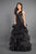 Rachel Allan - 8341 Deep V-neck Ruffled Organza Mermaid Gown in Black