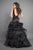 Rachel Allan - 8341 Deep V-neck Ruffled Organza Mermaid Gown in Black