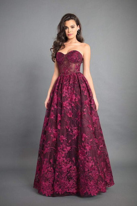 Rachel Allan - 8342 Embroidered Floral Strapless Evening Gown In Purple