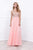 Nox Anabel - Beaded V-Neck Illusion Long Dress in Pink