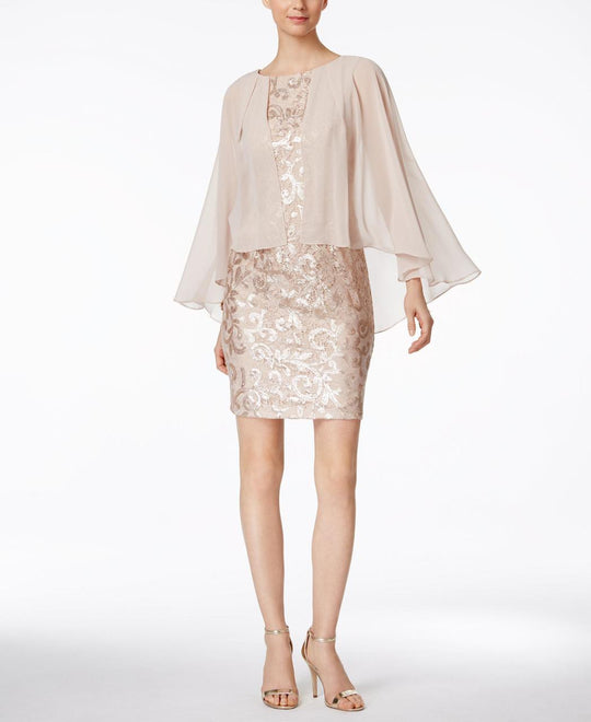 Alex Evenings - 2121576 Laced Jewel Neck Sheath Skirt in Neutral