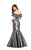 Clarisse - 4932 Scalloped Overlay Off-Shoulder Mermaid Gown in Gray