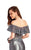 Clarisse - 4932 Scalloped Overlay Off-Shoulder Mermaid Gown in Gray
