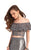 Clarisse - 4932 Scalloped Overlay Off-Shoulder Mermaid Gown in Gray