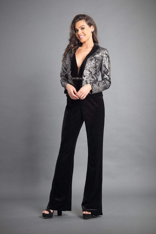 Rachel Allan Couture - 8353 Plunging V-Neck Jumpsuit with Jacket