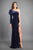 Rachel Allan - 8359 Velvet Ruffled One Shoulder Sheath Dress in Blue