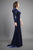 Rachel Allan - 8359 Velvet Ruffled One Shoulder Sheath Dress in Blue