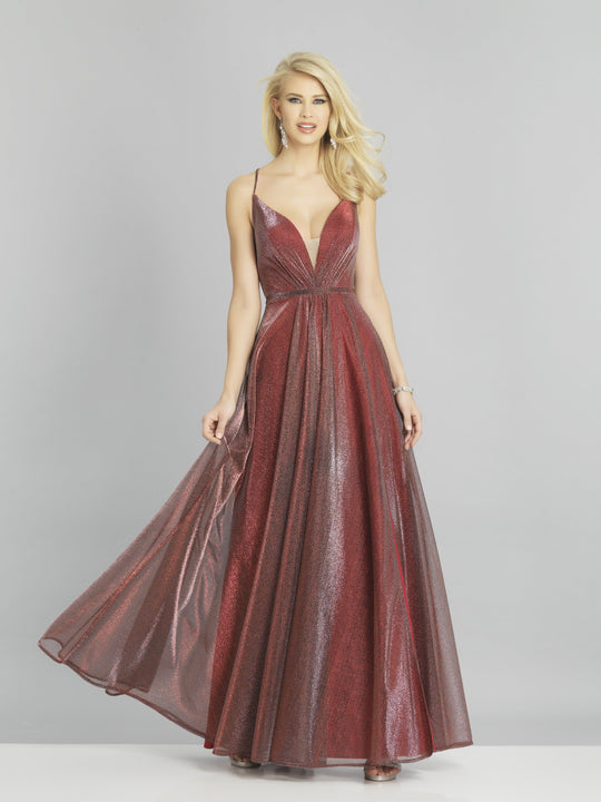 Dave & Johnny - A8365 Plunging V-Neck Pleated A-Line Dress In Red