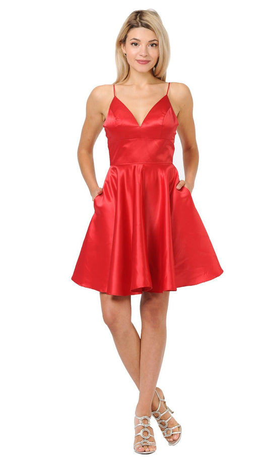 Poly USA - 8374 Sleeveless Plunging V-neck A-line Cocktail Dress