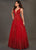 Rachel Allan Couture - 8375 Embroidered Deep V-neck Tulle Ballgown in Red