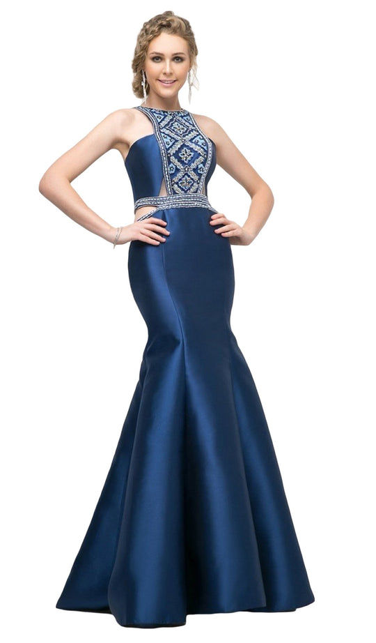 Cinderella Divine - 83789 Beaded Halter Mermaid Dress In Blue