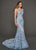 Rachel Allan Couture - 8388 Lace Embroidered Deep V-neck Trumpet Gown In Blue