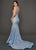 Rachel Allan Couture - 8388 Lace Embroidered Deep V-neck Trumpet Gown In Blue