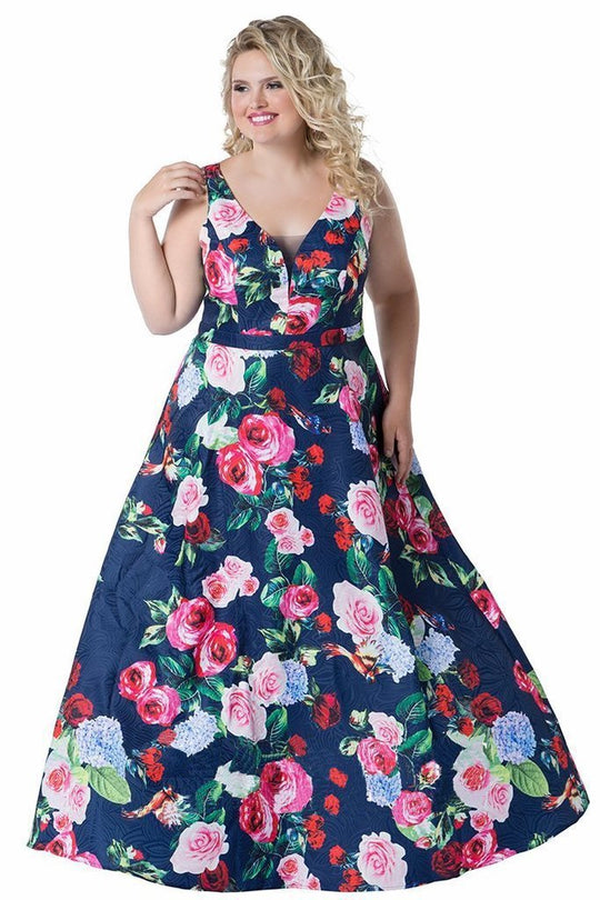 CE1805 V-neck Floral Print Dress