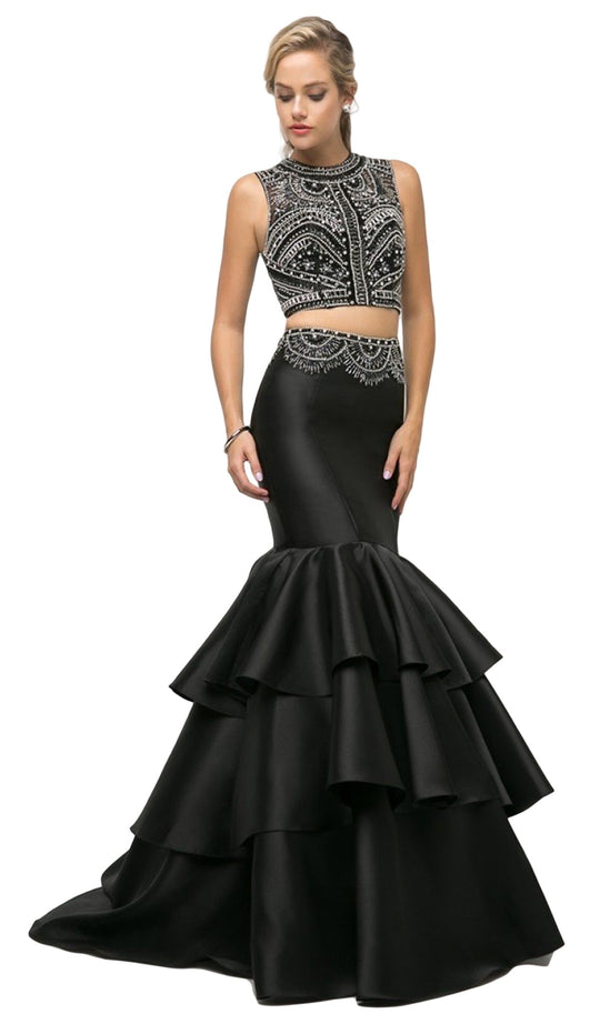Cinderella Divine - 83903 Two Piece Beaded Tiered Mermaid Dress In Black