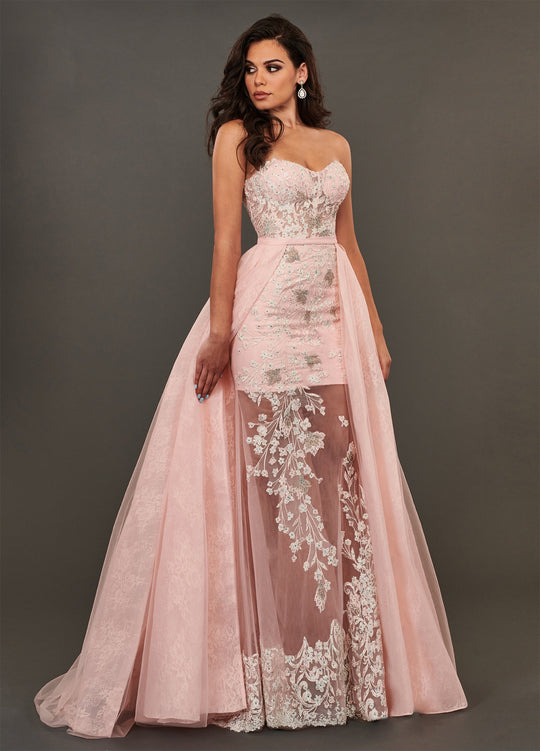 Rachel Allan Couture - 8390 Lace Embroidered Dress With Overskirt In Pink