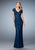 La Femme - 23071 Embroidered V Neck Lace Sheath Long Dress In Blue