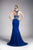 Cinderella Divine - 84001 Sequined Floral Illusion Banded Trumpet Gown In Blue