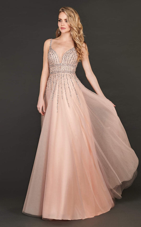 Rachel Allan Couture - 8405 Bead Embellished Plunging Sweetheart Gown In Pink and Gold