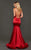 Rachel Allan Couture - 8408 Deep V-neck Stretch Satin Mermaid Dress In Red