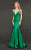 Rachel Allan Couture - 8408 Deep V-neck Stretch Satin Mermaid Dress In Green
