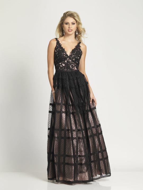 Dave & Johnny - A8408 Embroidered V-Neck A-Line Dress In Black