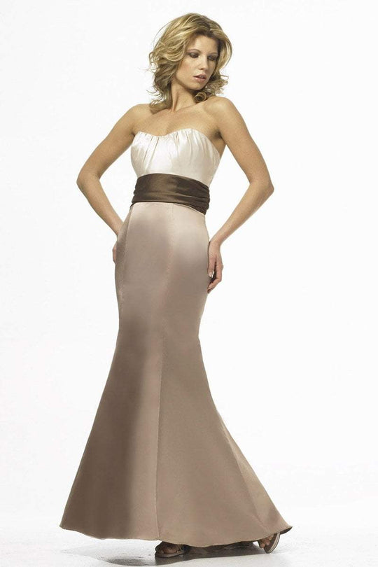 Alexia Designs - 840 Strapless Pleated Satin Mermaid Dress In White and Brown
