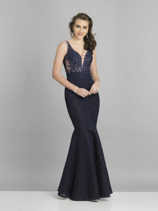 Dave & Johnny - A8411 Bead Embroidered Mermaid Evening Gown In Blue