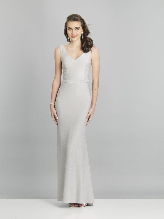 Dave & Johnny - A8416 V-Neck Fitted Sheath Evening Dress In Silver