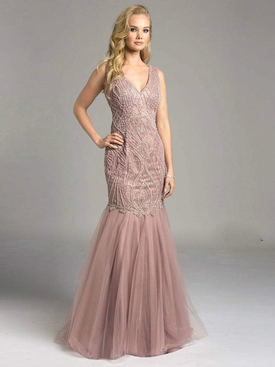 Lara Dresses - Enthralling Jewelled Mermaid Gown with Tulle Skirt 33245 in Pink