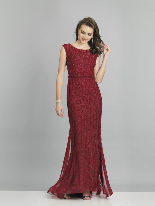 Dave & Johnny - A8429 Embellished Scoop Sheath Evening Gown In Red