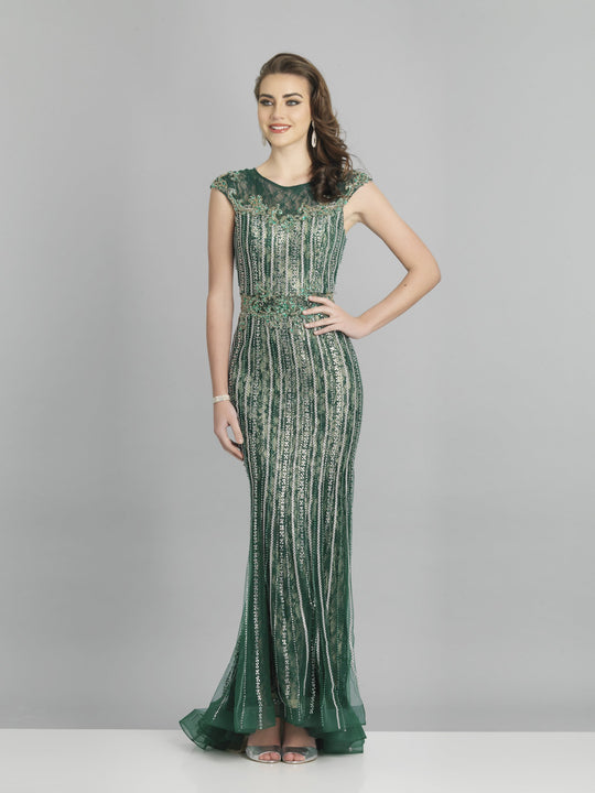 Dave & Johnny - A8440 Crystal Beaded Trumpet Gown With Train In Green