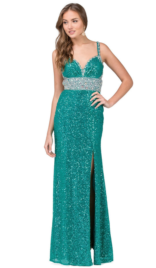 Dancing Queen - 8468 Sequined Crisscrossed Back Sheath Prom Gown