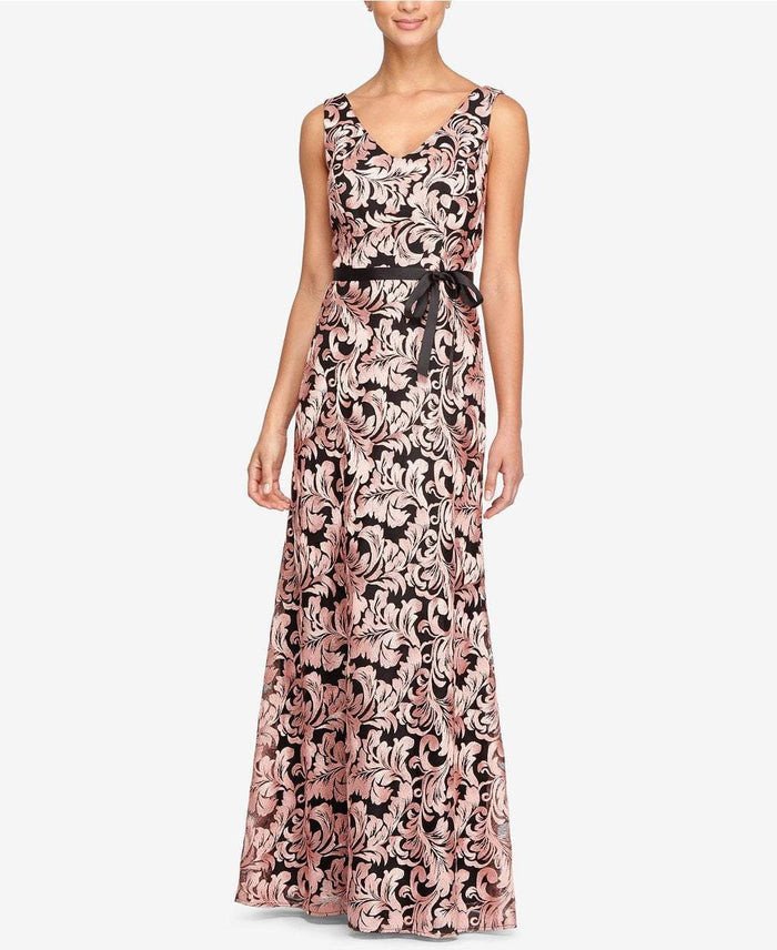 Alex Evenings - 1121846 V Neck Floral Printed Dress in Black and Pink