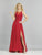 Dave & Johnny - A8473 Lace Ornate Sleeveless Bodice Slit A-Line Gown In Red