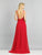 Dave & Johnny - A8473 Lace Ornate Sleeveless Bodice Slit A-Line Gown In Red