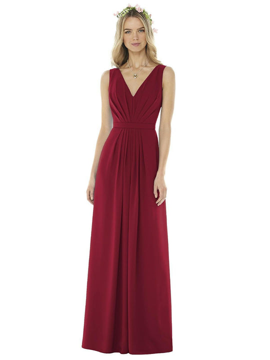 Social Bridesmaids - 8157 V-Neck Ruched A-Line Evening Gown In Red
