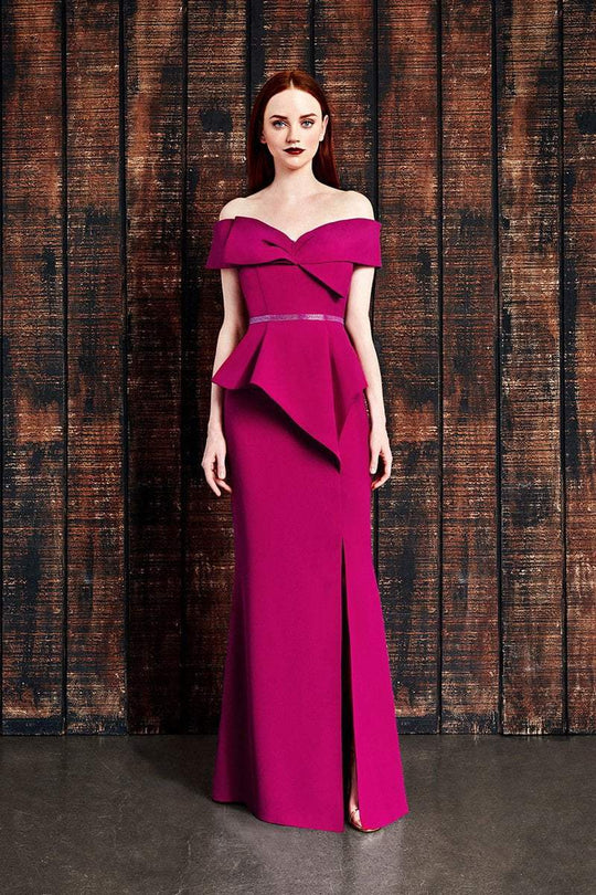 Alexander by Daymor - 850 Bow Accent Off Shoulder Evening Dress In Red