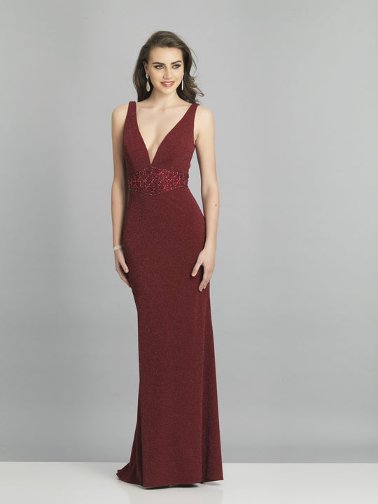 Dave & Johnny - A8509 Embellished Deep V-neck Trumpet Gown In Red