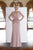 Janique - 85130 Bead Fringed V-Neck Sheath Gown in Pink