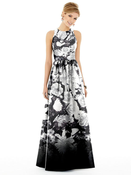 Alfred Sung - D707FP Floral Print Halter A-line Dress In Floral and Print