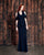 Alexander by Daymor - 856 Draped Sleeve Cold Shoulder Peplum Gown In Blue